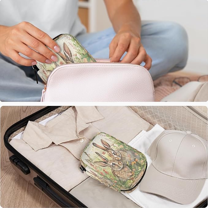 Watercolor Rabbit Spring Pill Case Travel Pill Organizer Weekly 7 Day Portable with Zipper Medicine Box Pill Case for Vitamins, Birth Control,Fish Oils,Medication, Supplements
