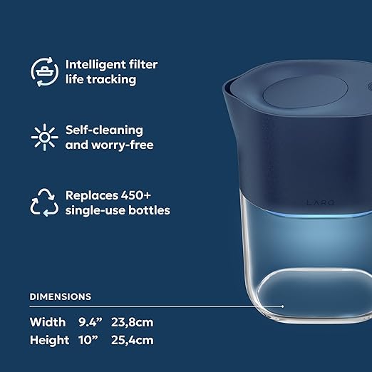 LARQ PureVis 3-in-1 Water Pitcher – Purifier, Filter & Tracking, 8-Cup Water Purifier Pitcher with Advanced Filter for Clean & Crisp Water – Removes Chlorine, PFAS, Lead & More – Monaco Blue
