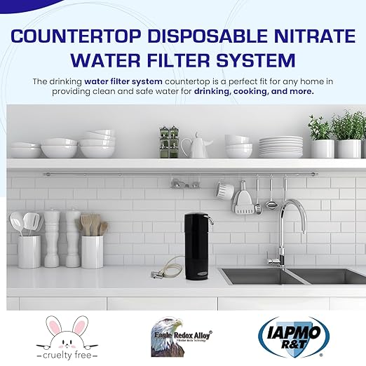 Nitrate Removal | Classic Countertop Water Filter System | Black | Crystal Quest