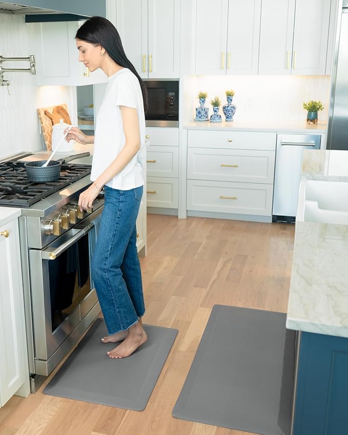 Ophanie Anti Fatigue Cushioned Mat, 9/10 inch Thick, Kitchen mats for Floor, Kitchen Rugs, Waterproof,Comfort Ergonomic Standing Mat for Office, Home, Sink, 20 * 48+20 * 32 Gray Non-Slip Bottom