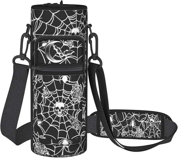 Halloween Water Bottle Sling Bag for 25oz/32oz Tumblers,Adjustable Neoprene Water Bottle Carrier Bag,Insulated Carrier with Shoulder Strap & Phone Pocket - Spider Web Gifts for Women