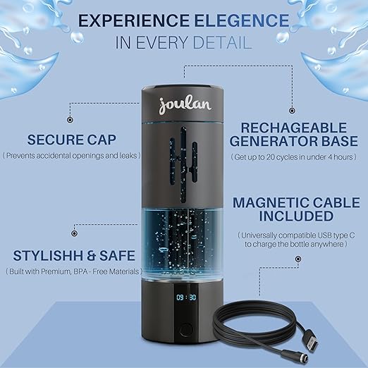 Hydrogenated Water Bottle Generator Glass & Stainless Steel 4500 PPB | SPE & PEM Water Ionizer | Portable Rechargeable Hydrogen Water Bottle for Healthy Hydration
