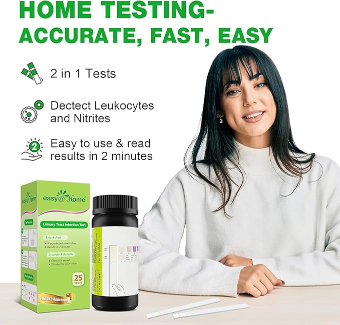 Easy@Home 100 Tests (25 Ct/4 Bottles) Urinary Tract Infection UTI Test Strips, Monitor Bladder Urinary Tract Issues Testing Urine- FSA Eligible, for OTC USE, Urinalysis (UTI-100P)
