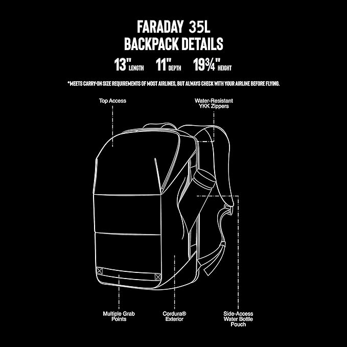 Large Faraday Backpack | Signal-Blocking, Anti-Tracking, Premium Cordura, Water-Resistant, Laptops, 35L Bag, Data Security for Phones, Laptops, Tablets, Passports, and more, Carry-On Luggage