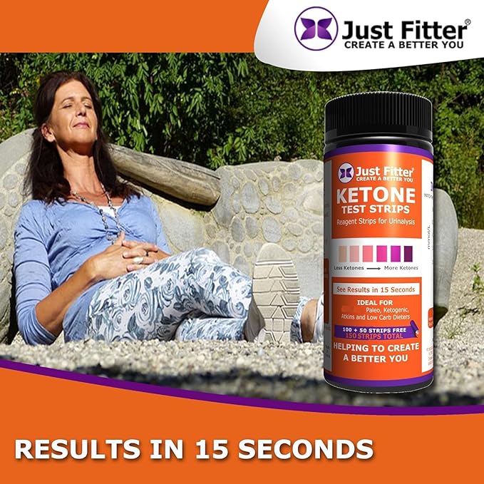 Just Fitter Ketone Test Strips - Accurate 150 Keto Test Strips for Ketosis Testing - Instant 15 Second Results for Ketogenic Diet