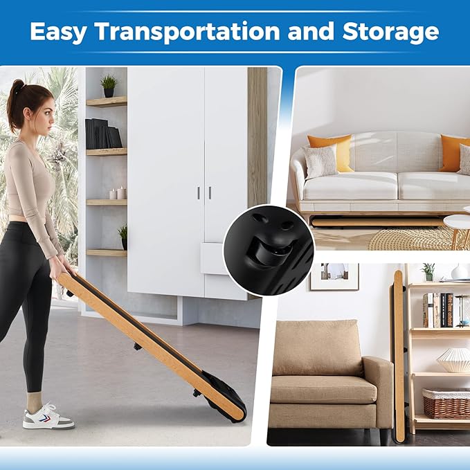 Goplus Walking Pad, Wooden Under Desk Treadmill for Home Office, Portable Walking Pad Treadmill with Remote Control, APP Control and LED Display, Installation-Free Walking Jogging Machine