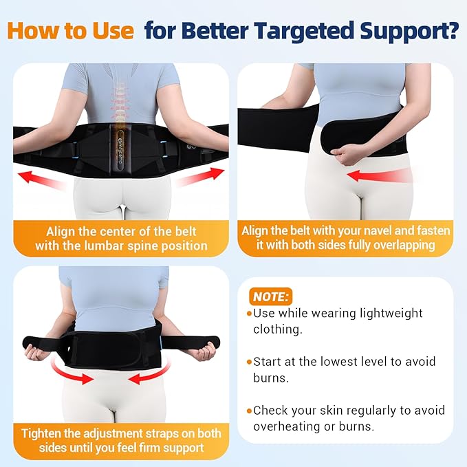 Comfytemp Cordless Heating Pad with Back Brace for Lower Back, FSA Eligible HSA Portable Wireless Wearable Heated Waist Belt, Rechargeable Lumbar Support Birthday Gift, 3 Heat 3 Timer, 52"(No Massage)