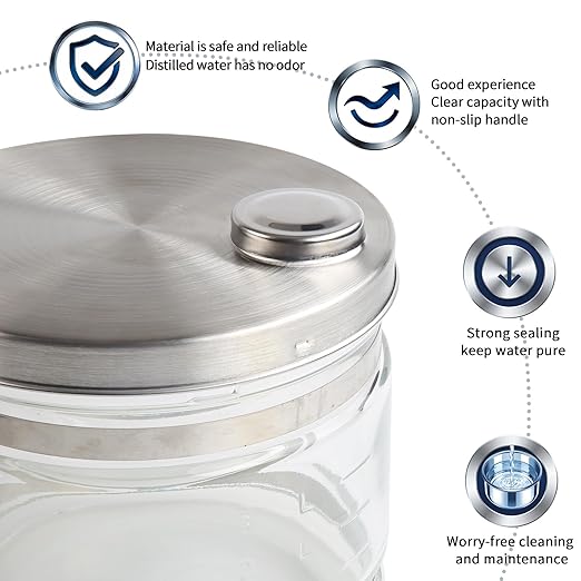 1 Gallon/ 4l Glass Water Bottle Carafe for Distiller,Replacement Distilled Water Jug Compatible with Counter Top Water Distiller Filter
