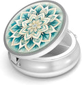 Pill Box-3 Compartment Small Pill Case for Purse & Pocket Mini Metal Pill Holder Travel Pill Container to Hold Supplements Vitamins BPA-Free (Green Mandala)