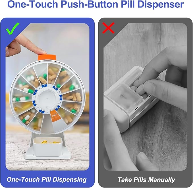 Cruxer Large Pill Organizer 7 Day 2 Times a Day & 14 Day Pill Dispenser, Arthritis Friendly Push-Button Design with Labels, Wall-Mounted & Standing Use, Weekly Pill Box for Vitamins & Medications