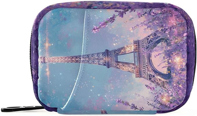 Lavender Eiffel Tower Purple Travel Pill Organizer Weekly Small (Cute) Pill Box 7 Day Pill Case Vitamin Holder Pill Bottle Organizer