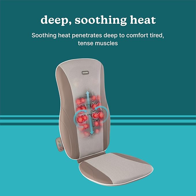 Homedics Shiatsu Back Massage Cushion with Adjustable Speeds and Comforting Heat Fits Most Chairs, Brown, 1 Count