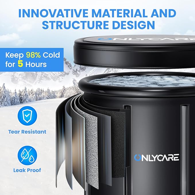 ONLYCARE Upgrade XXL 135 Gal Ice Bath Tub for Athletes - Cold Plunge Tub with Cover - Multiple Layered Cold Water Portable Ice Pod for Therapy Recovery at Home Outdoor Gym Use