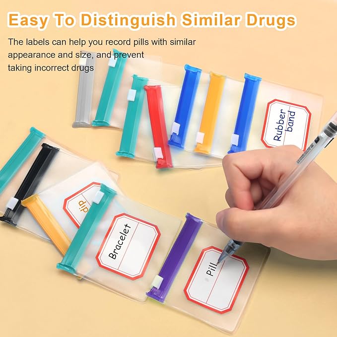 35+2 Pcs Pill Pouch Bags Zippered Pill Pouch Set with 2 Sheets Label, 7 Colors Pill Pouches for Medicine Travel Reusable Small Plastic Pill Bags for Travel/Home Daily use