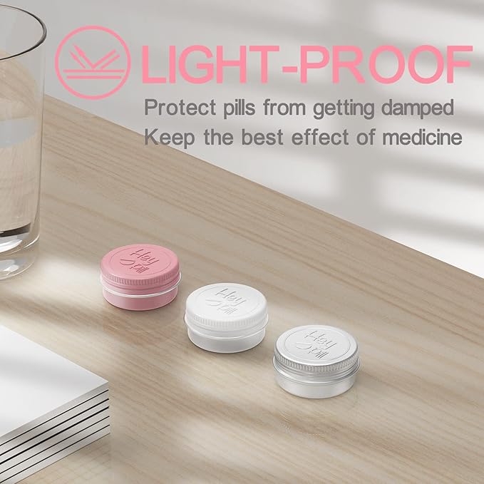 Extra Small Pill Box for Purse (3 Pack), ADHYRO Aluminum Mini Pill Case, Daily Portable Lightproof Pill Organizer to Hold Vitamins, Fish Oils, Supplements (Pink Silver White)…