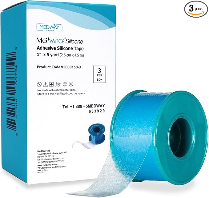 Medvance Soft Silicone Tape with Perforation for Easy Cut Size - 1" Width (3 Pack, 5 Yards)