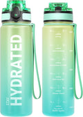 Sahara Sailor Water Bottle, 32/25/17oz Durable and Leakproof Water Bottles Motivational with Time Marker, Tritan, BPA Free, Wide Mouth with Easy Clean Brush for Gym, Travel, School, Office (1 Bottle)