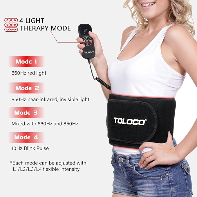 TOLOCO Infrared Light Therapy, Red Light Therapy for Body, Red Light Therapy Wrap Upgraded 3-in-1 LED Beads, 660nm & 850nm Red Light Belt with Remote Control, Relieves Back and Waist Muscle Pain