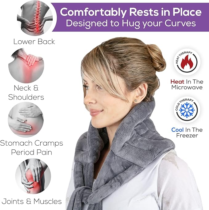 Microwavable Heating Pad for Back Pain Relief – Moist Heat Pack for Neck & Shoulders – Microwave Wheat Bag with Long Ties – Reusable Hot Cold Therapy Wrap for Cramps, Stress & Muscle Relaxation XL 71”