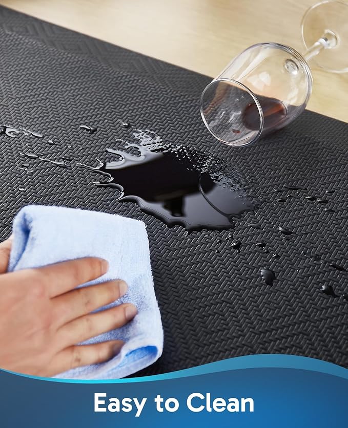 Ophanie Kitchen Mats for Floor, 3/4 Inch Thick Kitchen Rugs, 24'' x 70'' Anti Fatigue Standing Cushioned Mat, Waterproof,Comfort Ergonomic Mat for Office, Home, Sink, Black Non-Slip Bottom