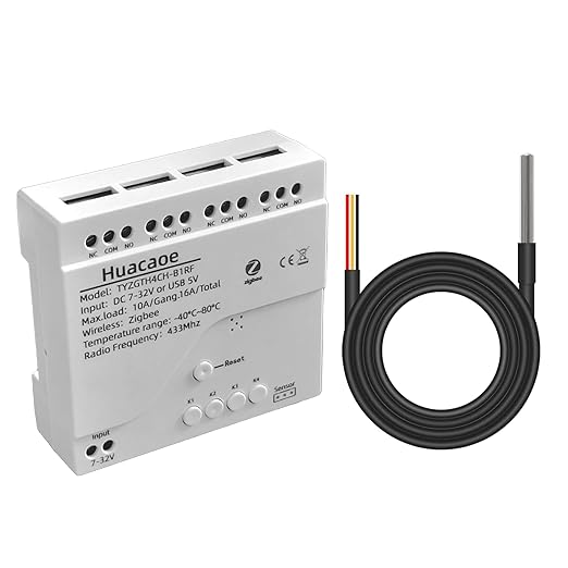 Zigbee 4CH Temperature Monitoring Switch,12V Dry Contact Smart Relay Module,Tuya App Remote Control,with Waterproof Sensor Probe(Tuya Zigbee hub needed)