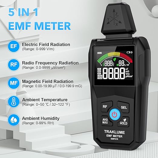EMF Detector Meter Radiation Detector for Home Digital EMF Reader for Radio Frequency Radiation 5-in-1 EMF Meter for Electromagnetic Radiation EMF Tester for Cell Phone Ghost Hunting Equipment