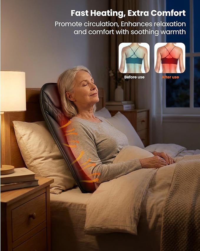 COMFIER Ultra-Slim Heated Back Massager for Chair,Deep Tissue Shiatsu Back Massager with Heat,Up–Down Moving 10 Massage Nodes,Upper/Lower/Full Back Relief,Gift for Women & Men