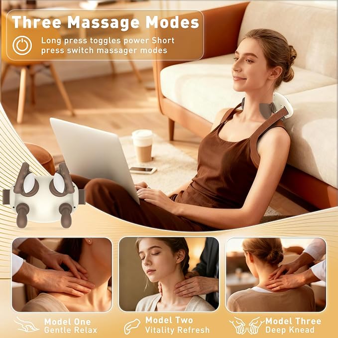 4D Wireless Neck Shoulder Massager, Bionic Hands Deep Tissue Massage, Portable Electric Kneading Shiatsu Back Massager, 3 Relax Massage Modes, for Body Relief, Gifts