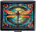 7 Days Chromed Shiny Silver Pill Organizer with Mirror Inside Has 8 Separate Compartments Rectangle 7 Days Pill Box Pill Case (Dragonfly Stained Glass)