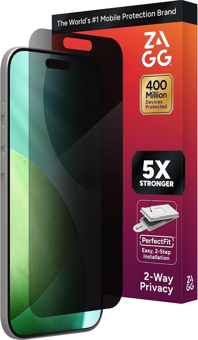 ZAGG Glass Elite Privacy Screen Protector for iPhone Air - 2-Way Privacy Filter, 5X Stronger, Fingerprint-Resistant, InvisibleShield, Easy Two-Step Installation