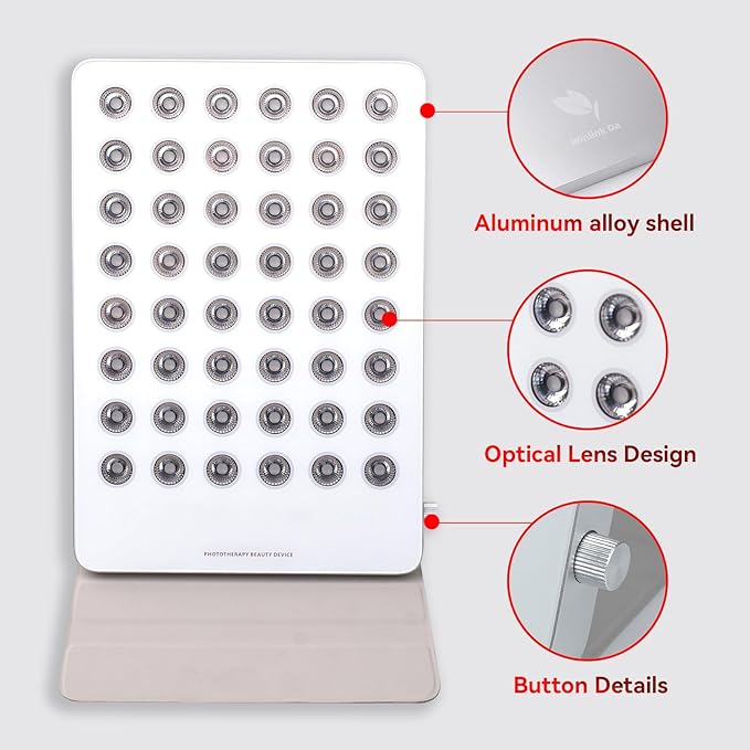 Red Light Therapy Panel for Face & Body - Portable 195 LED 4-in-1 Multi-Wave (415/590/660/850nm) Near Infrared Red Light Therapy Device with Protective Goggles, 10 Phototherapy Modes, Silver