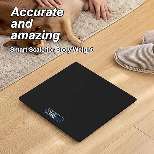 Smart Scale for Body Weight Digital Bathroom Scale with Temperature Indication Corner Design Highly Accurate Body Weight Scale Black Body Fat Scale with Blue LCD Backlight Display 400Lb/180kg