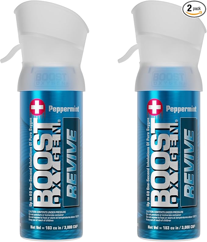 Boost Oxygen Pocket Size Revive Peppermint Aroma 3L Canister | Respiratory Support for Aerobic Recovery, Altitude, Performance & Health (2 Pack)