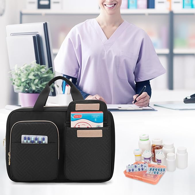 Damero Medicine Organizer, Pill Bottles Storage Travel Bag for Prescription Medication, Medical Supplies, Black