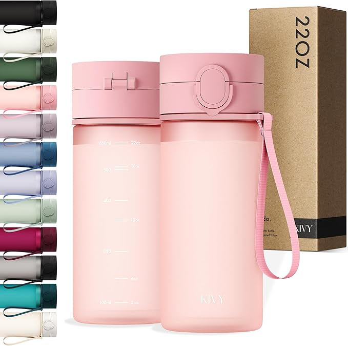 KIVY Tritan Water Bottle 22oz [WITH FLIP LID] - Reusable & Slim Waterbottle for Travel, Gym & School - Dishwasher Safe - Skinny Leak Proof & Lightweight Bottle Small - BPA Free