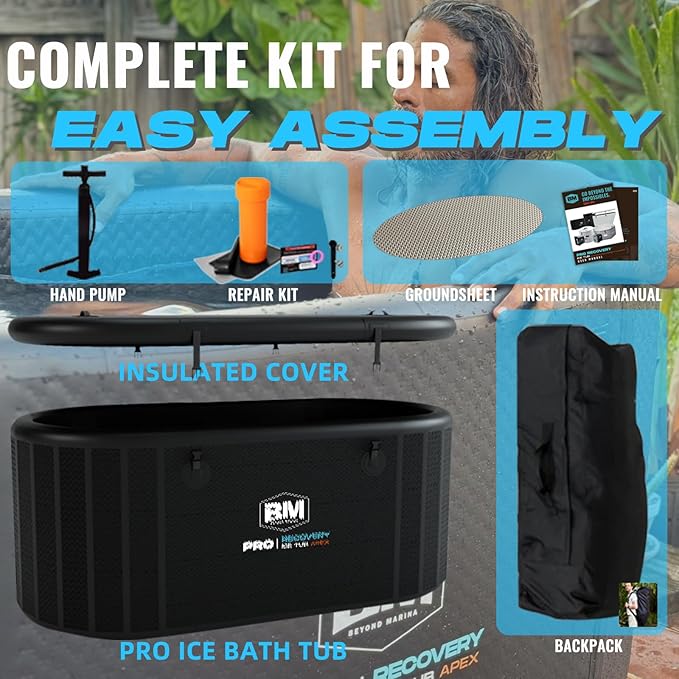 Inflatable Ice Bath Tub for Athletes - Cold Plunge Tub Compatible Water Chiller, Insulated Lid, EVA Groundsheet, Backpack, 150 Gallon, 59" L x 31.5" W x 23.6" H