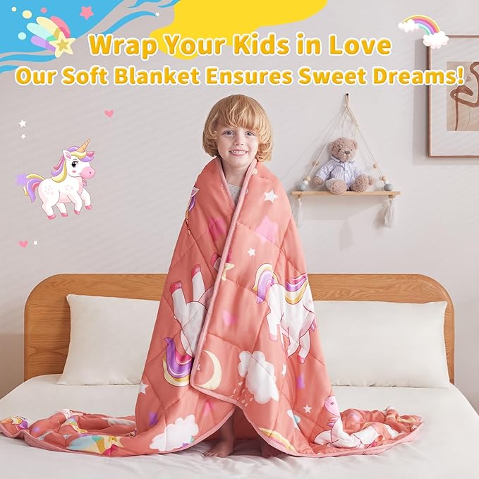 anfie Weighted Blanket Kids(36"x48" 3lbs) Weighted Blanket Cooling Blanket for Sleeping,Throw Size Breathable Blanket with Premium Glass Bead(Red Unicorn)