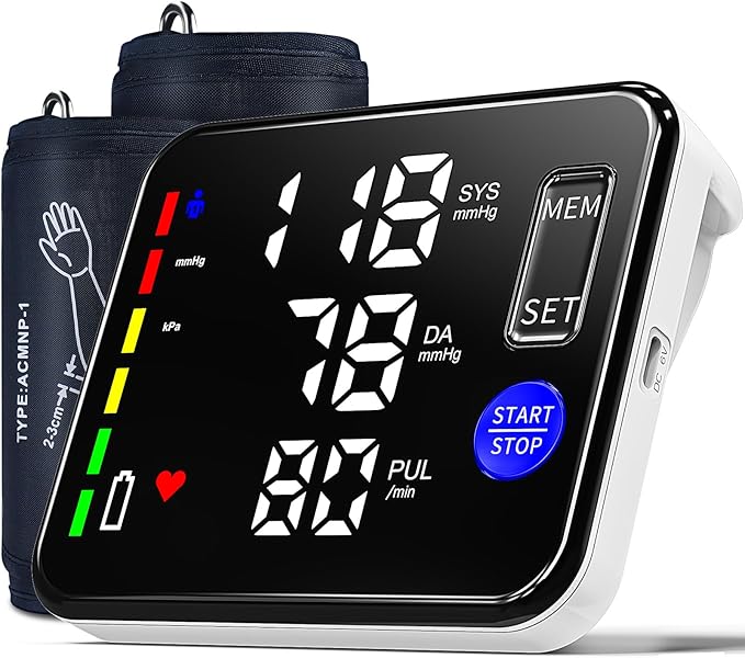 Blood Pressure Monitor Upper Arm Blood Pressure Monitors for Home Use with Bp Cuff, Large Screen Rechargeable Bp Machine, 2x120 Memory, Voice Broadcast, Built-in Lithium Battery