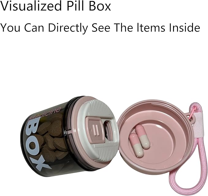 Pink Pill Box for Women Purse, Small Pill Box, Travel Pill Organizer, 4 compartments for Pill Bottles, fits in Pocket, Handbag Pill Organizer, Travel Pill case (Pink)