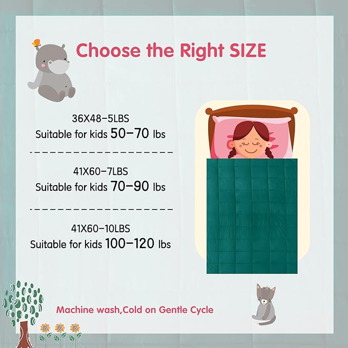 yescool Weighted Blanket (5 lbs, 36" x 48", Dark Green) Cooling Heavy Blanket for Sleeping Perfect for 40-60 lbs, Breathable Blanket with Premium Glass Bead, Machine Washable