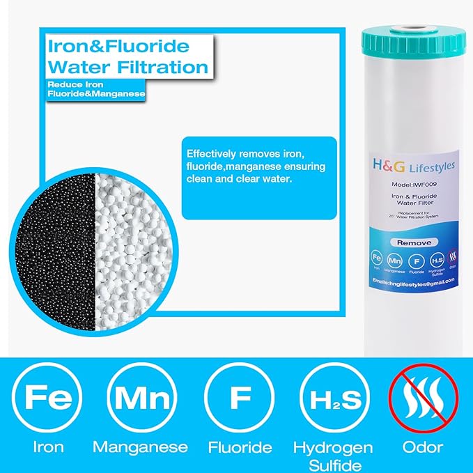 H&G Lifestyles 4.5" x 20" 3 Stage Whole House Water Filter Replacement set with Iron & Manganese Reducing Cartridges, GAC KDF, PP Cutton Cartridges,Compatible with DGD-5005-20, WGB32BM,EP20-BB,FP25B