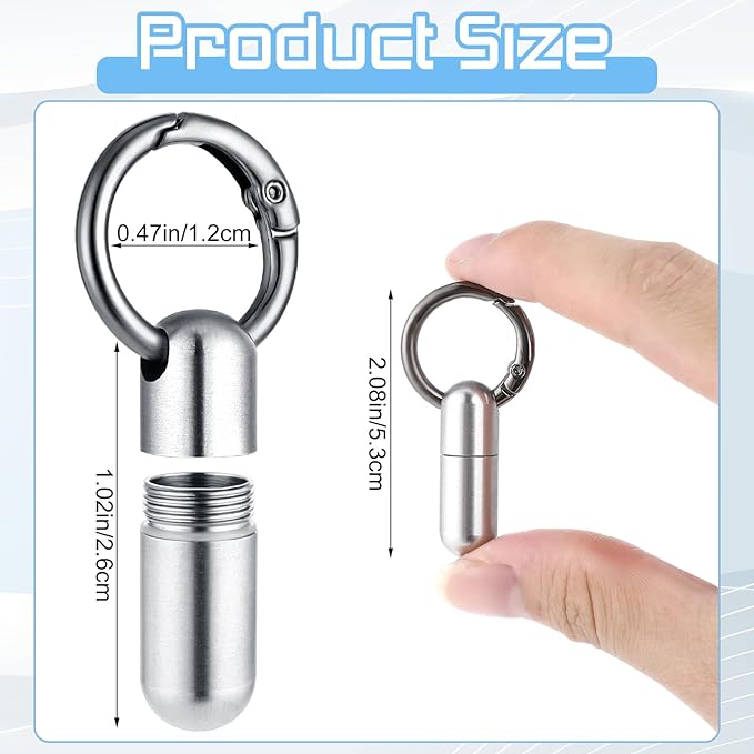 Small Pill Case Keychain Portable Waterproof Titanium Pocket Pill Organizer Tiny Pill Holder Bottle Carabiner Clip Pill Holder Bottle for Outdoor Camping Travel Purse