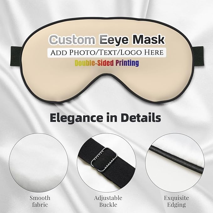 Custom Eye Mask for Sleeping Personalized Your Photo Text Logo Adjustable Strap Sleep Mask Customized Soft Blindfold Eyemask Blackout Eye Cover for Men Women Home Travel Offices Natural