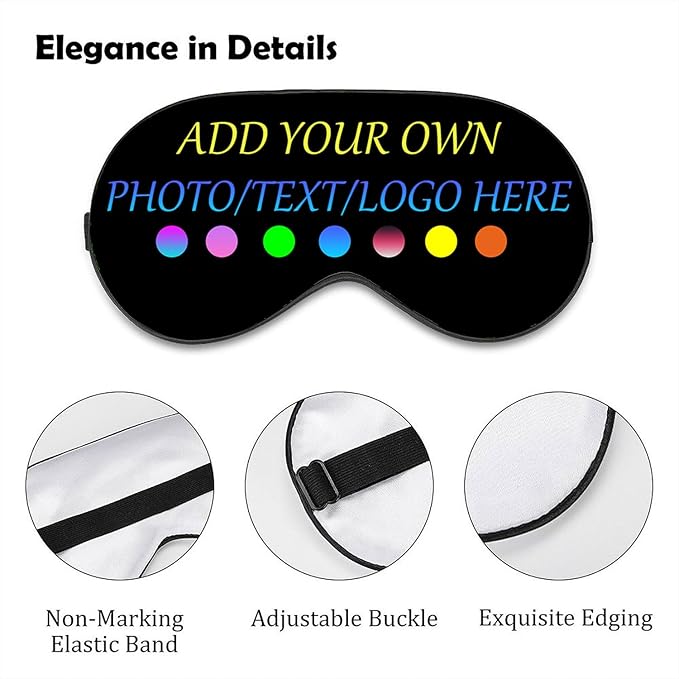 Personalized Eye Mask, Custom Eyeshade Blindfold Add Your Design Image Text Customized Eye Cover with Adjustable Strap for Sleeping Travel Work Naps Blocks Light, Black