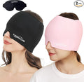 2 Pack Migraine Relief Cap, Reusable Headache Relief Cap with Hot & Cold Therapy, Soothing Headache Hat, Odorless Gel Ice Head Wrap for Tension, Stress, Sinus & Headache, Black&Pink