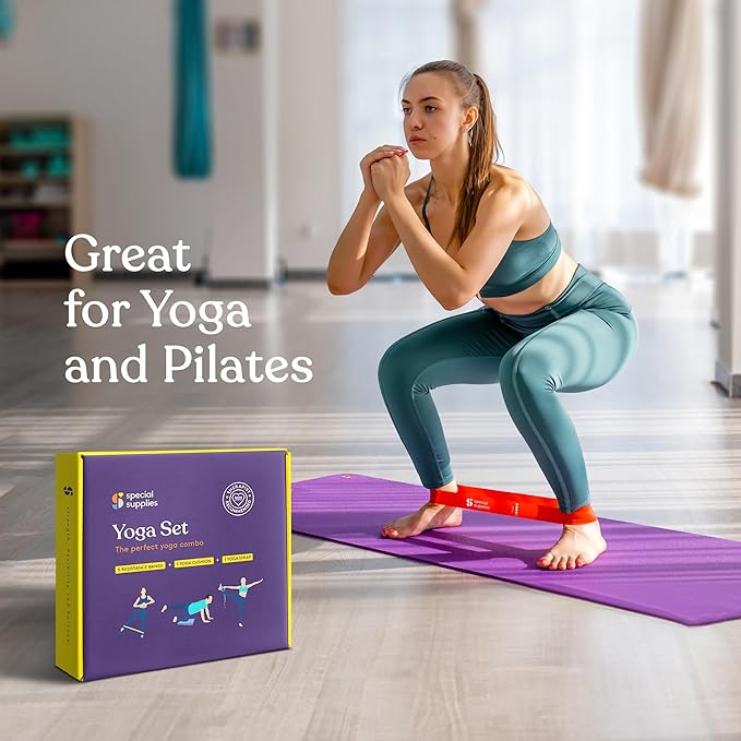 SPECIAL SUPPLIES Balance Board and Yoga Strap Set with Exercise Bands for Stretching, Stability Training, Fitness, Flexibility, Physical Therapy, Home Workout Equipment, Strength Training, and Pilates