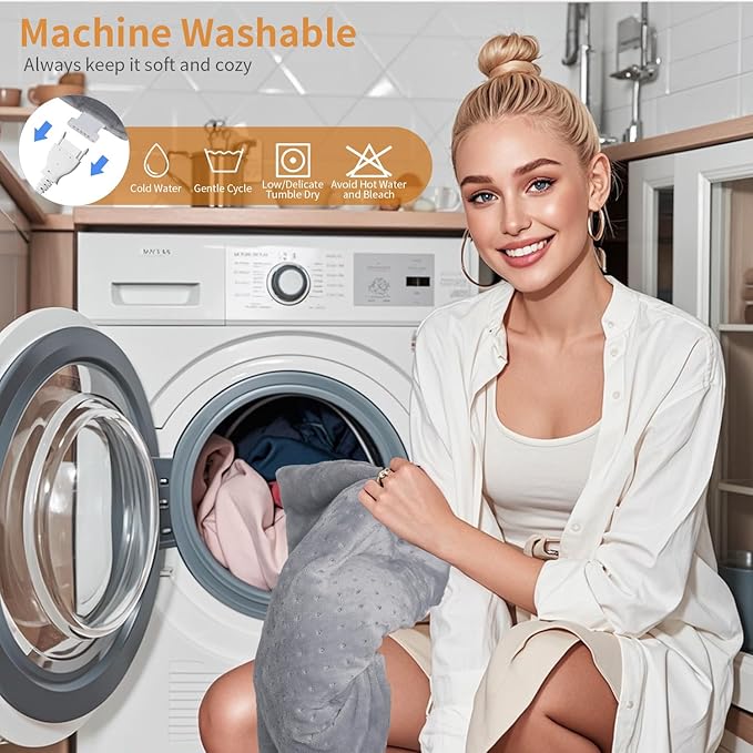 Massaging Weighted Heating Pad for Back Pain Relief,Heating Pads for Neck, Shoulder,Cramp,Portable Heated Pad with 3 Heat Settings & 6 Massage,18 Relaxing Combinations,Auto Off,12"*24",Light Grey