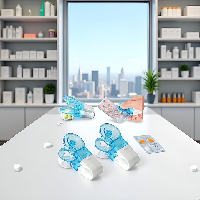 2PCS Blue Pill Remover and Dispenser, Non-Contact Blister Pack Opener - Portable Medication Organizer for Travel, Elderly and Disabled-Friendly Design, Safe Tablet Extractor Tool