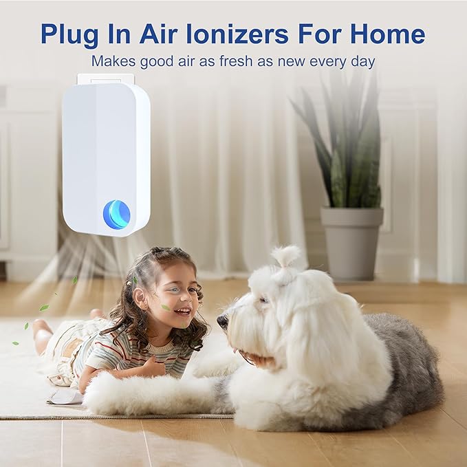 2026 New Upgraded Plug In Ionic Air Purifier with 4 Negative Ion Outlet, Small Air Ionizers for Home,Quiet Operation Air Freshener Mobile Air Cleaner for Bedroom,Living Room,Bathroom(2)