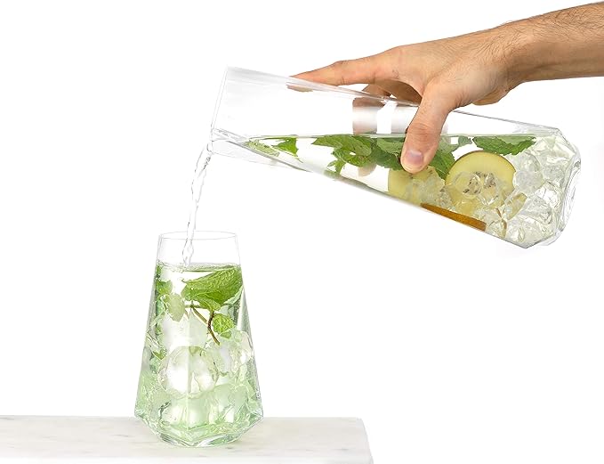 JoyJolt Infiniti 43Oz Deluxe Glass Pitcher - Premium Quality Crystal Lemonade & Sangria Pitcher - Elegant Classic Design - Perfect for Fruit Infusion & Iced Tea